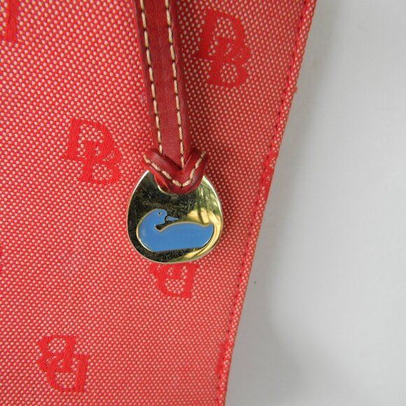 Dooney & Bourke Signature Shoulder MONOGRAM  Red LOGO E/W Leather/Canvas TOTE - Picture 2 of 11